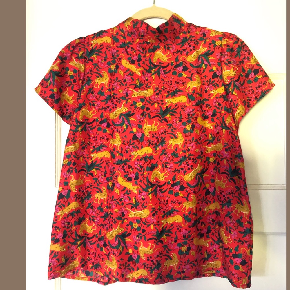 J. Crew Silk Cap-Sleeve Leopard Blouse Size 8